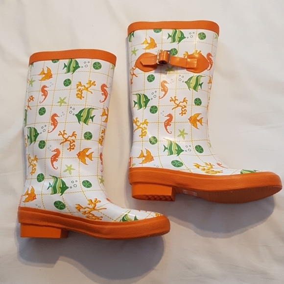 L.L. Bean Water boots Wellies fish design puddle rain boots - Picture 2 of 7